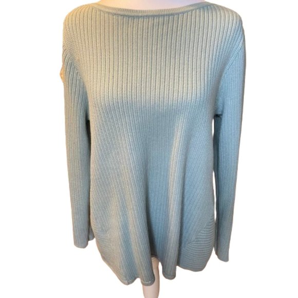 J. Jill Cable Knit Pullover Cotton Blend Sweater Light Teal Boat Neck, sz Large - Picture 4 of 9
